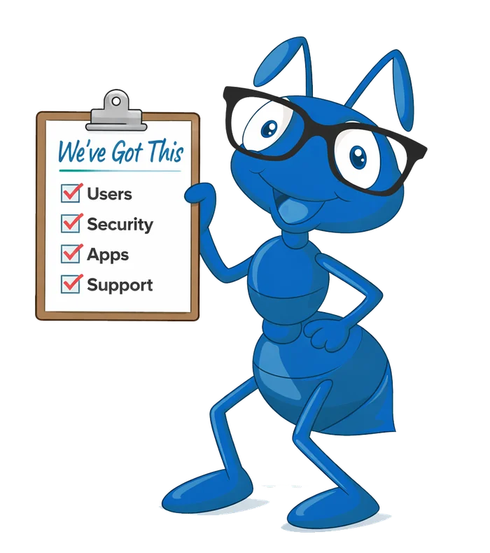 Zarpra ant with a checklist: Users, Security, Apps, Support